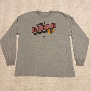 Chicago Blackhawks Long Sleeve Hockey T Shirt Mens Size L Grey Cotton Reebok